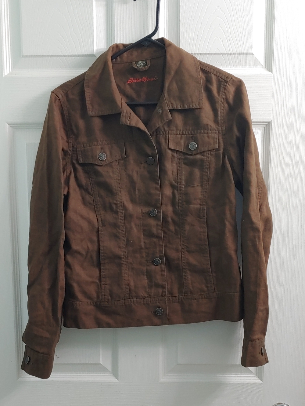 Eddie Bauer Brown Linen Jacket Women's M Lightweight Button Front